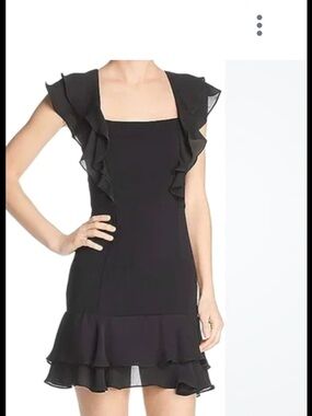 Parker Black Ruffle-Trim Square-Neck Mini Dress